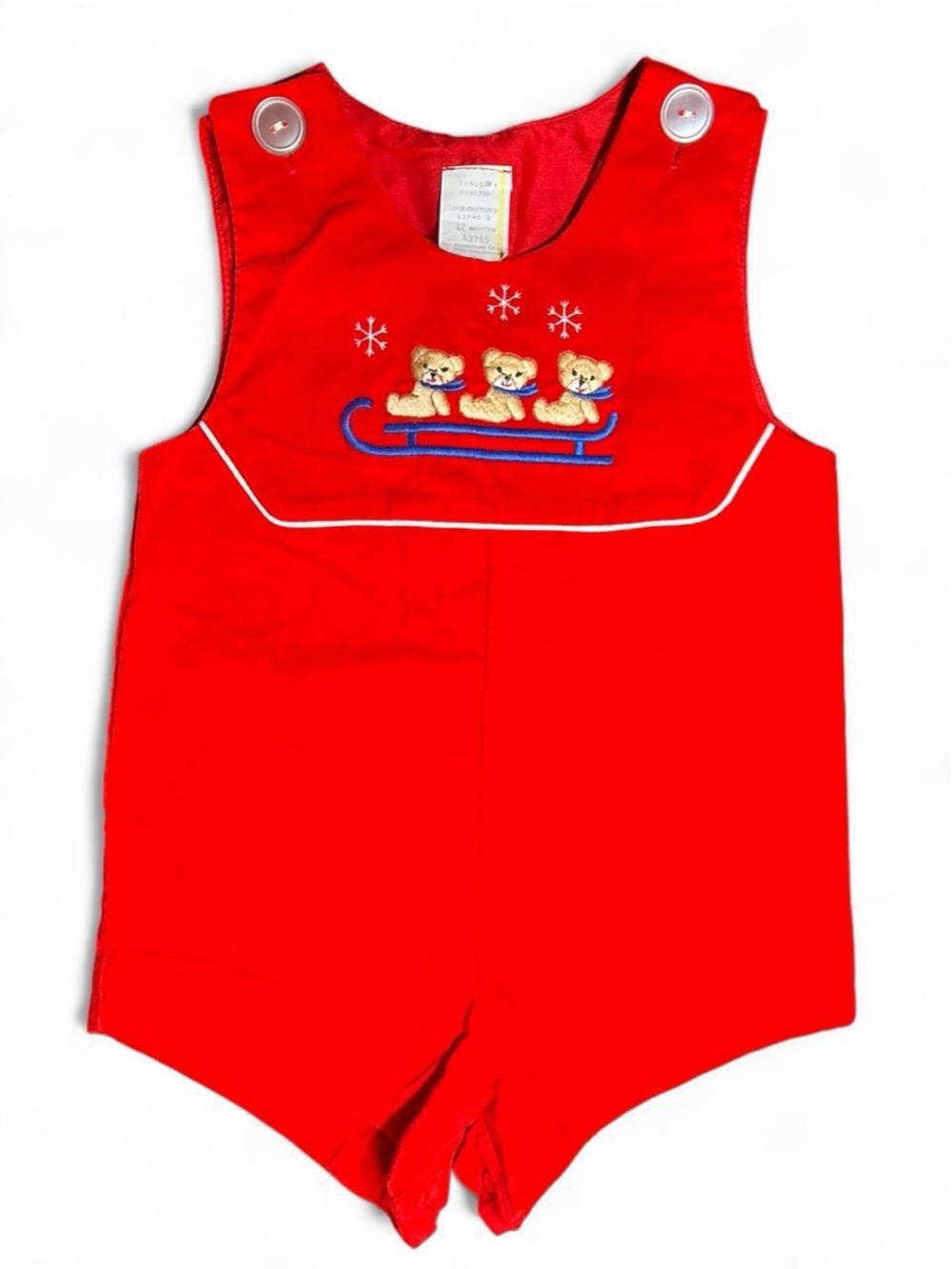 Vintage 70's red cotton teddy bear baby romper
